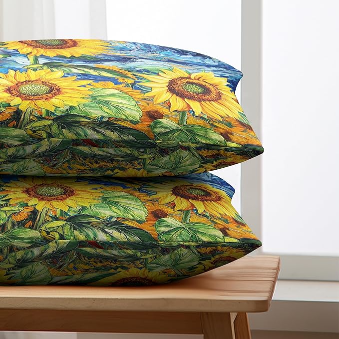 Sunflower Lumbar Pillow Covers 12x20 Set of 2 Van Gogh Starry Night Throw Pillow Covers Oil Painting Sunflowers Pillow Case Spring Summer Cotton Linen Cushion Case for Sofa Garden Patio