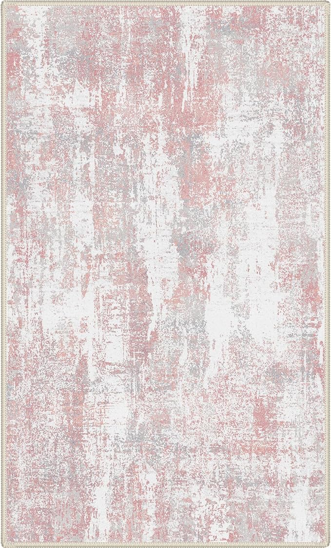 BEIMO Area Rugs 3x5 for Living Room Bedroom, Modern Abstract Machine Washable Rug, Soft Low Pile Floor Carpet with Non Slip Backing for Entryway, Pink/Grey