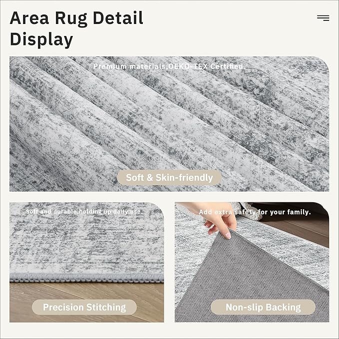 Soalmost Runner Rug 2'x6' Washable Non-Slip Runner Rugs for Kitchen Bathroom Laundry Room Grey Vintage Floor Carpet Runners for Hallway Entryway