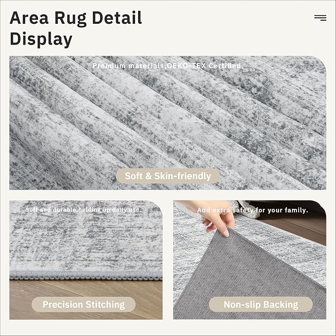 Soalmost Runner Rug 2'x6' Washable Non-Slip Runner Rugs for Kitchen Bathroom Laundry Room Grey Vintage Floor Carpet Runners for Hallway Entryway
