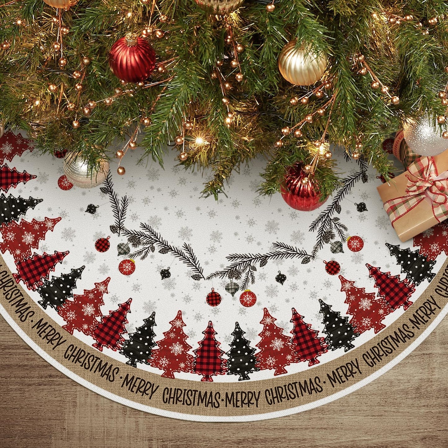 AVOIN colorlife Merry Christmas Christmas Tree Skirt 36 Inch, Christmas Ornaments Snowflake Winter Holiday Tree Mat Decoration