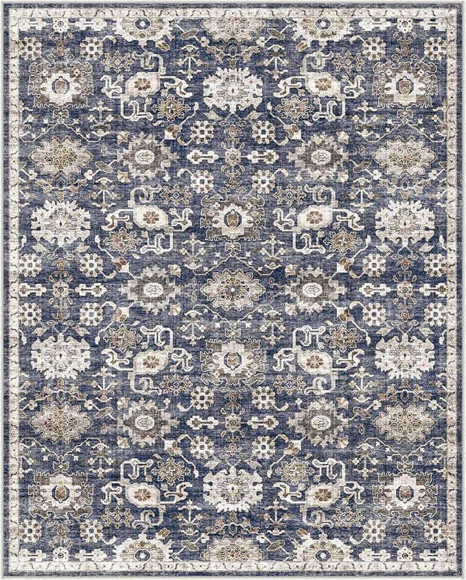 AMADA HOMEFURNISHING 2x3 Washable Area Rug, Low-Profile Entryway Rug with Non-Slip Backing & Durable Edge Binding, Vintage Rug Pattern, Small Rugs for Entryway, Kitchen & Living Room