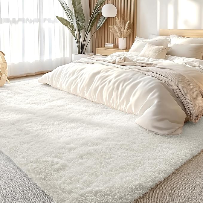 OLANLY 10x11 Machine Washable Large Area Rugs for Living Room, Bedroom, Soft Fluffy Shaggy Bedside Rug, Indoor Floor Carpet for Kids Girls and Boys, Dorms, Nursery, Home Decor Aesthetic, Ivory