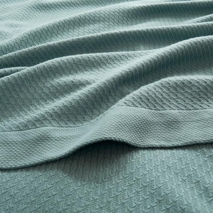 Madison Park 100% Egyptian Cotton Lightweight Summer Blanket, Breathable Waffle Knit Design, Soft Cozy All-Season Throw for Bed, Couch or Sofa, Teal Twin Size (66"x90")