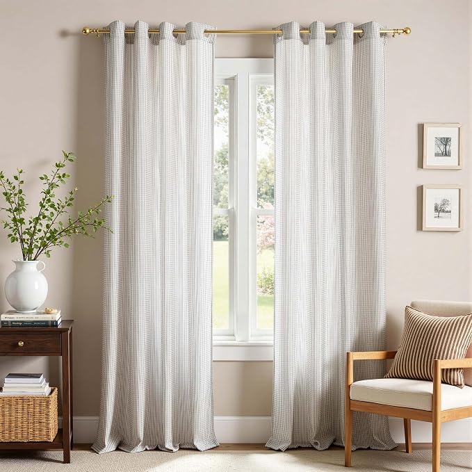 DriftAway 3D Chenille Striped Curtains 96 Inches Long Tweed Linen Textured Light Filtering Woven Embroidered Luxury Soft Drapes for Living Room Bedroom Grommet Privacy 2 Panels W52 x L96 Coffee