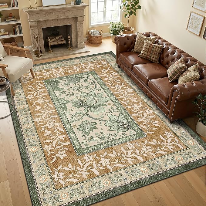 GarveeHome Terracotta Olive Sage Green 2x3 Door Mat Indoor Rugs for Entryway Provence Small Botanical Grove Cottage core Washable Non-Slip Low-Pile Rug for Bedroom Entrance TPE Backing