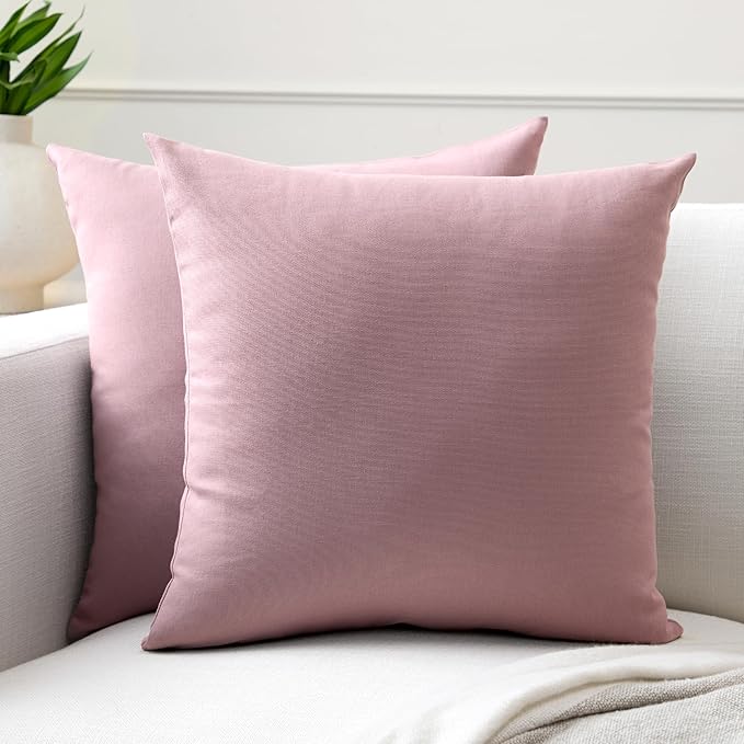 Encasa XO Throw Pillow Covers 18x18 in Set of 2 Mauve | No Inserts | Cotton Pillow Covers for Living Room, Bed, Sofa, Couch | Decorative Cushion Covers with Improved Zipper