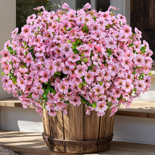 AXYLEX Artificial Flowers for Outdoors Fake Plants - 16 Bundles Faux Outside Greenery Boxwood No Fade Plastic Shrubs Fall Decor Farmhouse Home Garden Thanksgiving Mums (Pink)