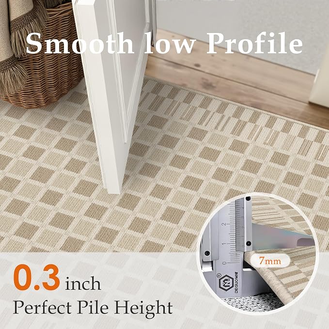 PureCozy Machine Washable Brown 6x9 Area Rugs for Living Room Modern Soft Large Checkered Rug Non-Slip Low Pile Accent Indoor Office Carpet for Bedroom Dining Room Nursery Classroom