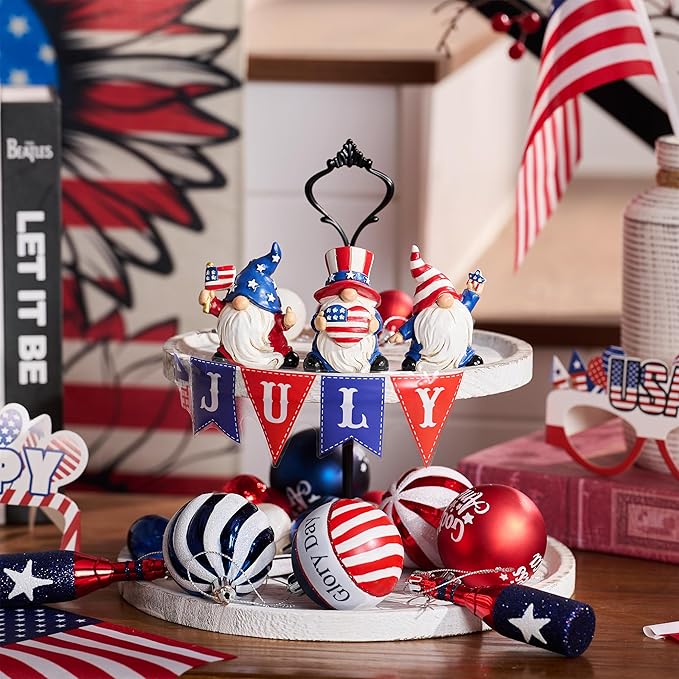 Valery Madelyn 4th of July Gnomes Decorations, Memorial Day Decorations for Home Decor, Medium 3Pcs Patriotic USA 250th Anniversary Decorations, Stars and Stripes Gnomes Figurine for Independence Day