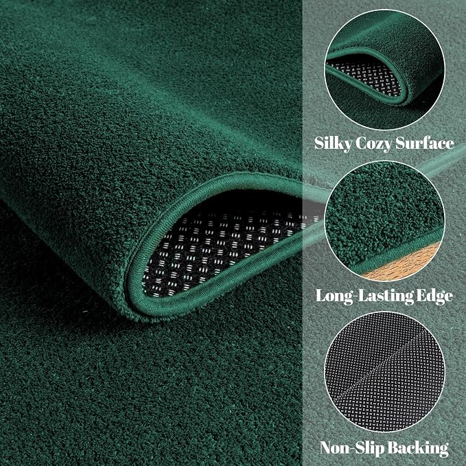qulint Dark Green Rug for Bedroom 4x6, Washable Thickened Memory-Foam Indoor Living Room Area Rug, Minimalist Modern Carpet Non Slip Comfy Alfombras for Boys Girls Kid Room Nursery Office Home Decor