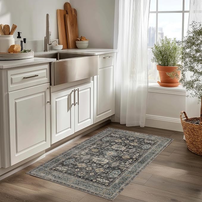 Ruaruarug Washable Area Rug 2x3, Silver | Ultra Soft, Non Slip, Stain & Fade Resistant, Pet & Kids Friendly, High Traffic Areas