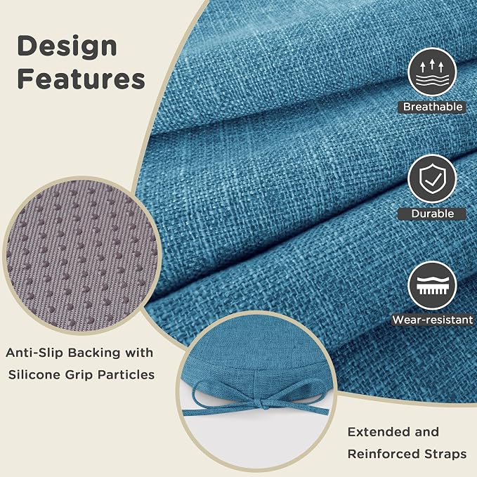AddGrace Round Bar Stool Cushions with Ties Set of 1 Non Slip Seat Cushions 12x12 Inch Washable Chair Pads Removable Washable Cover Blue