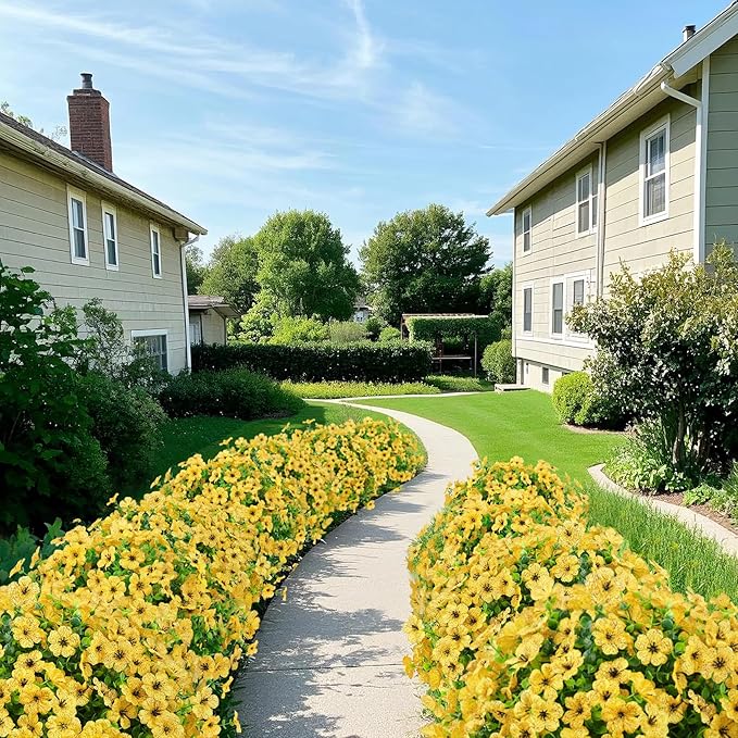 Ouddy Decor 12 Bundles Artificial Flowers for Outdoors Fake Silk Flowers UV Resistant Faux Plastic Plants for Spring Summer Garden Porch Window Box Table Vase Home Indoor Outdoor Decoration, Yellow