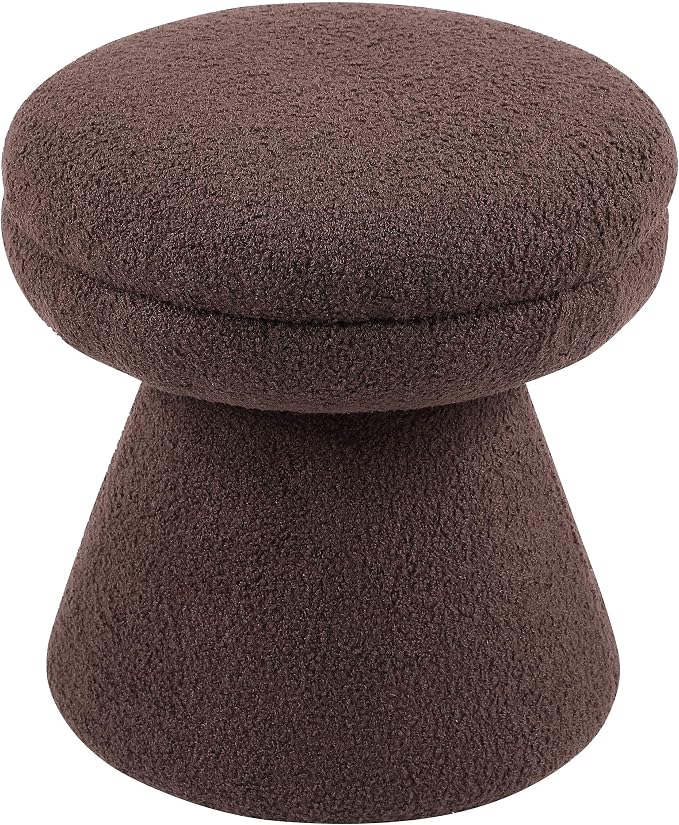 Furniture of America Rami Modern 18-inch Mushroom-Shape Upholstered Ottoman with Tapered Pedestal, Vanity Stool Chair, Small Foot Stool for Bedroom, Living Room, Entryway, Brown