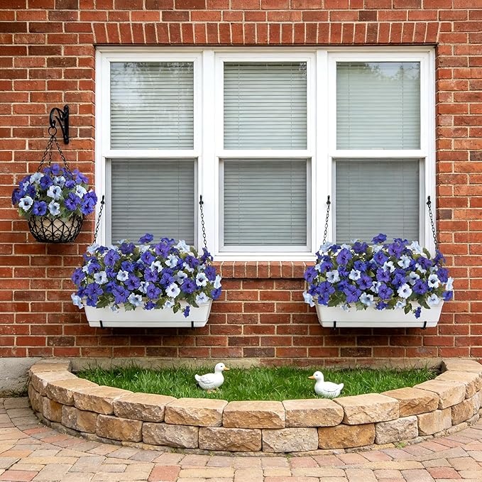 Ammyoo 6 Pcs Artificial Flowers Fake Petunias for Outdoors, Faux Flowers for Outdoor Planter, UV Resistant Realistic Fake Plants for Outside No Fade for Garden Porch Patio Indoor Room Decor(Blue)
