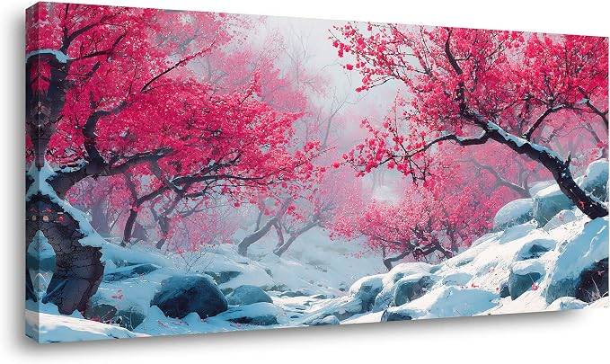 Ggaafet Red Plum Blossom Tree Wall Art for Living Room Canvas Painting Prints Beautiful Winter Landscape Art Deco Nature Artwork Office Bedroom Family Dining Room Decor Large
