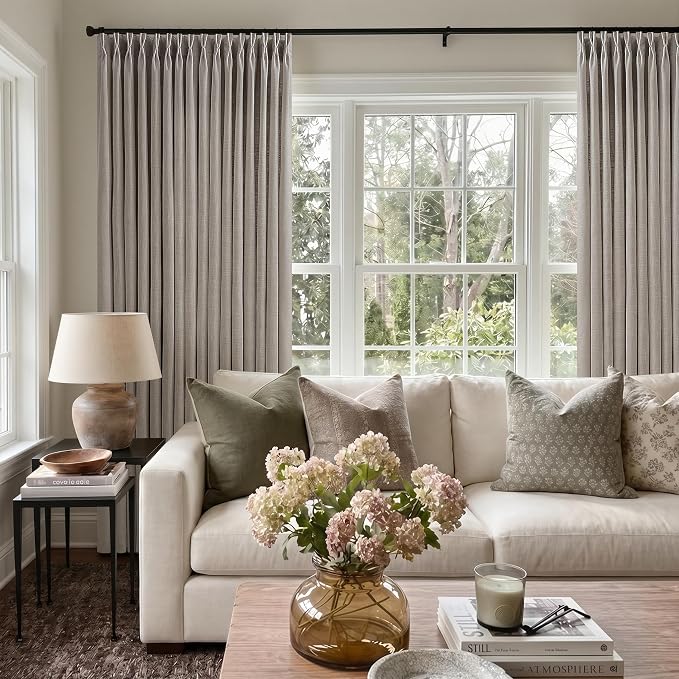 Pinch Pleated Linen 84 Inch Curtains 50 Inch Width for Living Room Divider Light Filtering Thick Taupe Linen Extra Wide Patio Curtains for Sliding Door Balcony Floor to Ceiling Window 1 Panel