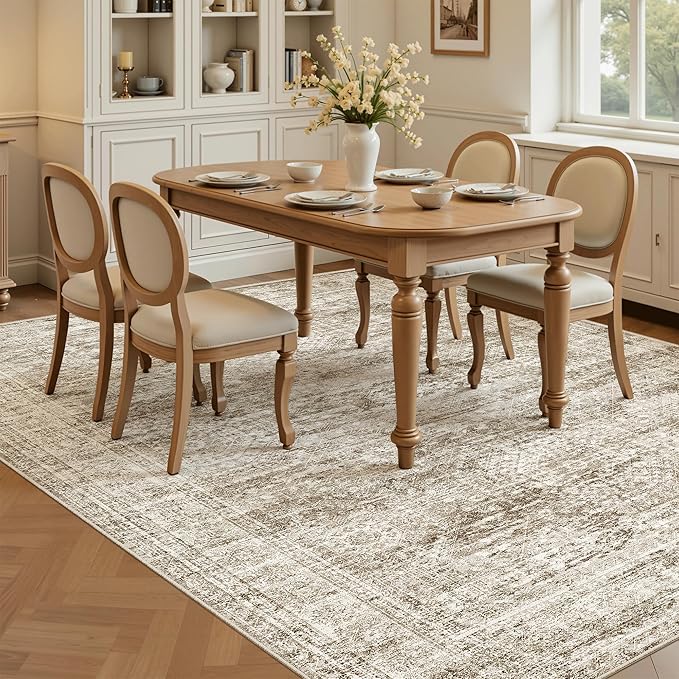 Soalmost 5x8 Area Rugs Brown Low Pile Indoor Washable Trendy Faded Style Rugs for Bedroom Living Room Dining Room Foldable Non-Slip Thin Print Home Office Mat