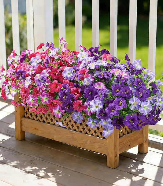 Artificial Flowers for Outdoors Decoration, 20 Bundles Faux Morning Glory with Eucalyptus Look Real UV Resistant Fake Plants Silk Flowers for Outside Yard Gardens Porch Patio Planter Home Urn, Mix
