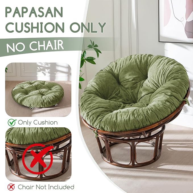 HIGOGOGO Papasan Chair Cushion with Chenille Cover (Without Chair), Soft Supportive Cushion, Green, 48 x 48 Inch