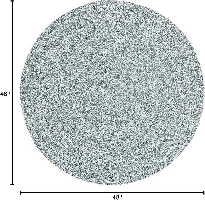 Superior Indoor/Outdoor Area Rug, Dual-Tone Reversible Braided Floor Decor for Patio, Front Porch, Entryway, Living Room, Office, Nursery, Artistic Home, 4' Round, Lagoon Breeze-White