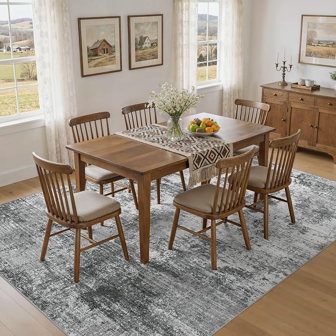 UERMEI 6x9 Area Rug for Living Room - Washable Neutral Modern Abstract Carpet, Non-Slip Soft Large Indoor Floor Rugs for Bedroom Home Office & Under Dining Table Decor, Grey Black