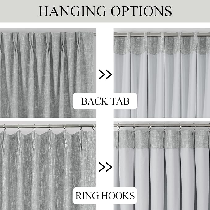 Vision Home Silver Grey Pinch Pleated Full Blackout Curtains Room Darkening Window Curtains 102 inch for Living Room Bedroom Thermal Insulated Pinch Pleat Drapes with Hooks Back Tab 2 Panel 40"Wx102"L