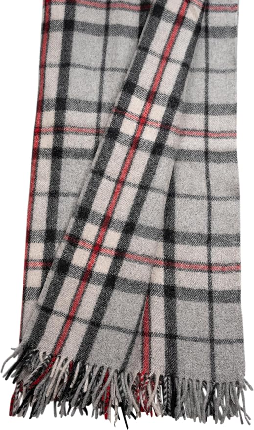 Briomhar Tartan Throw Blanket Plaid - Scottish Wool Blanket, Thick Warm Throw with Fringed Edges 60 x 70 inches (Thomson Grey)