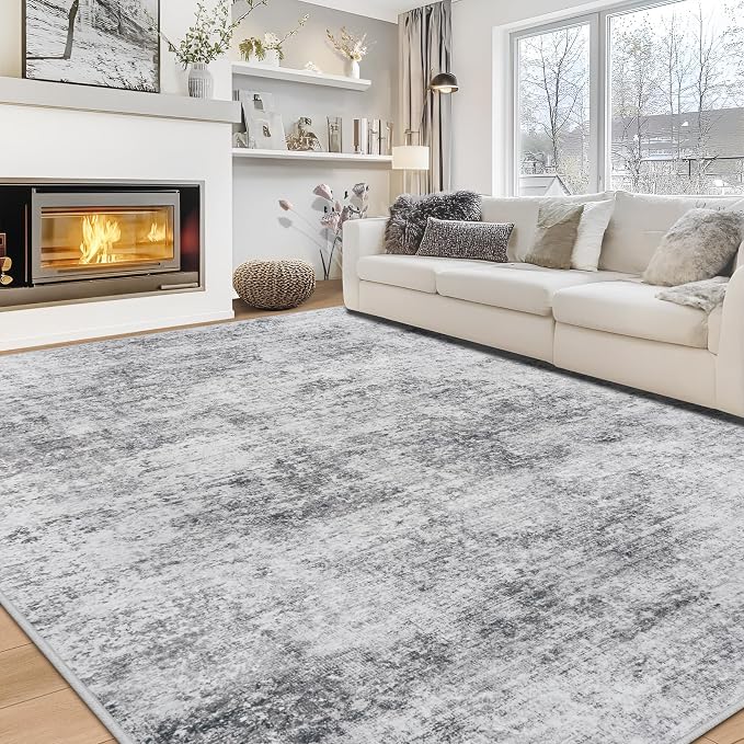 9x12 Area Rugs for Living Room Rug Washable: Modern Large Rug for Dining Room Bedroom Carpet Non Slip 9 by 12 Indoor Abstract Nursery Home Office Grey