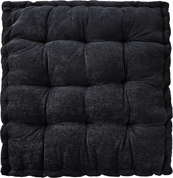 Verpert Floor Pillow 25x25 Inch Square Meditation Cushion Floor Seating for Adults Oversized Tufted seat Cushion Reading Nook for Kids, Yoga Meditation Pillow for Sitting on Floor (Black)