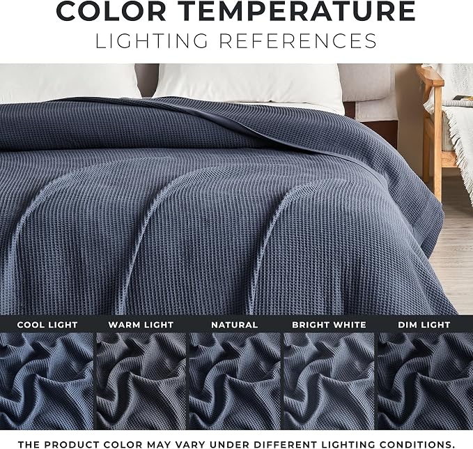 Great Bay Home 100% Cotton Blanket for King Size Bed | Lightweight and Breathable Waffle Weave Blankets for Summer & Spring | Versatile, Layering Navy Bed Blanket, Ocean Blue, 102x90 inches