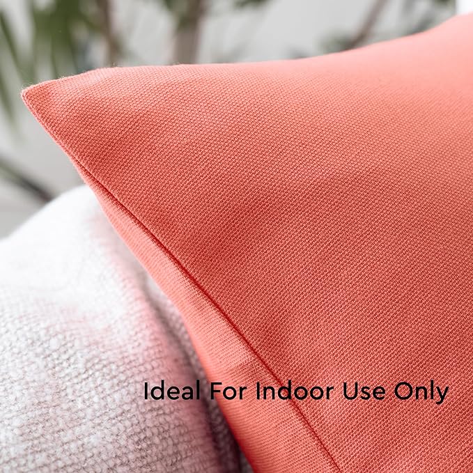 Encasa XO Throw Pillow Covers 18x18 in Set of 4 Coral | No Inserts | Cotton Pillow Covers for Living Room, Bed, Sofa, Couch | Decorative Cushion Covers with Improved Zipper