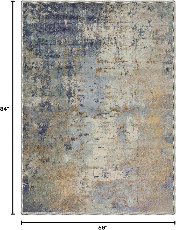 BEIMO Area Rugs 5x7 for Living Room Bedroom, Modern Abstract Machine Washable Rug, Large Soft Low Pile Floor Cover with Non Slip Backing for Dining Room, Dusty Blue