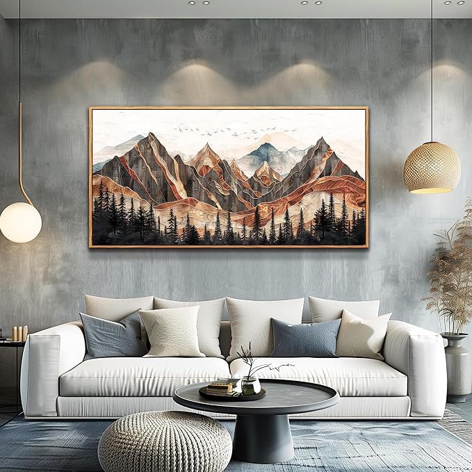 XIGUANGART Mountain Landscape Abstract Pictures Canvas Wall Art For Living Room Print Painting Artworks Nature Forest Large Framed Wall Decor For Bedroom Office Modern Home Decorations 24x48