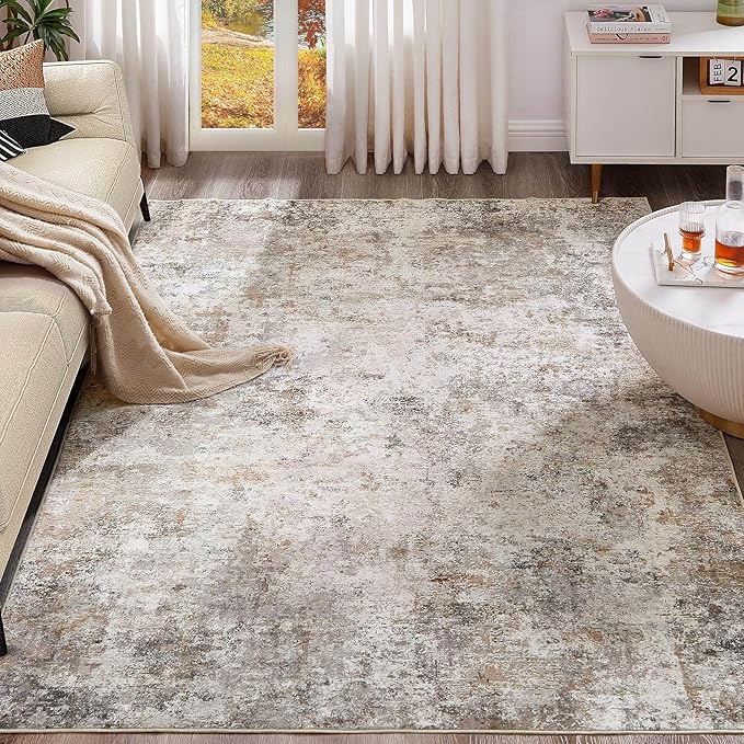 UERMEI 8x11 Area Rug Living Room Rugs Thickened - Washable Neutral Modern Abstract Soft Rug Indoor Floor No Slip Rug Carpet for Bedroom Under Dining Table Home Office Decor - Brown Grey