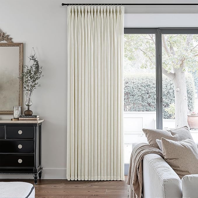 Beige Pinch Pleated Curtains 96 Inches Long for Living Room 2 Panels Set Light Filtering Textured Linen Pinch Pleat Curtains 96 Inch Length Neutral Rustic Farmhouse Modern Window Curtain Drapes