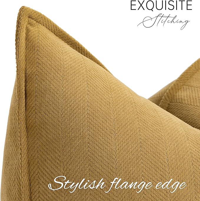 ZWJD Mustard Yellow Throw Pillow Covers 18x18 Set of 2 Chenille Pillow Covers with Elegant Design Soft and Luxurious Decorative Throw Pillows for Couch, Bed, and Home Decor