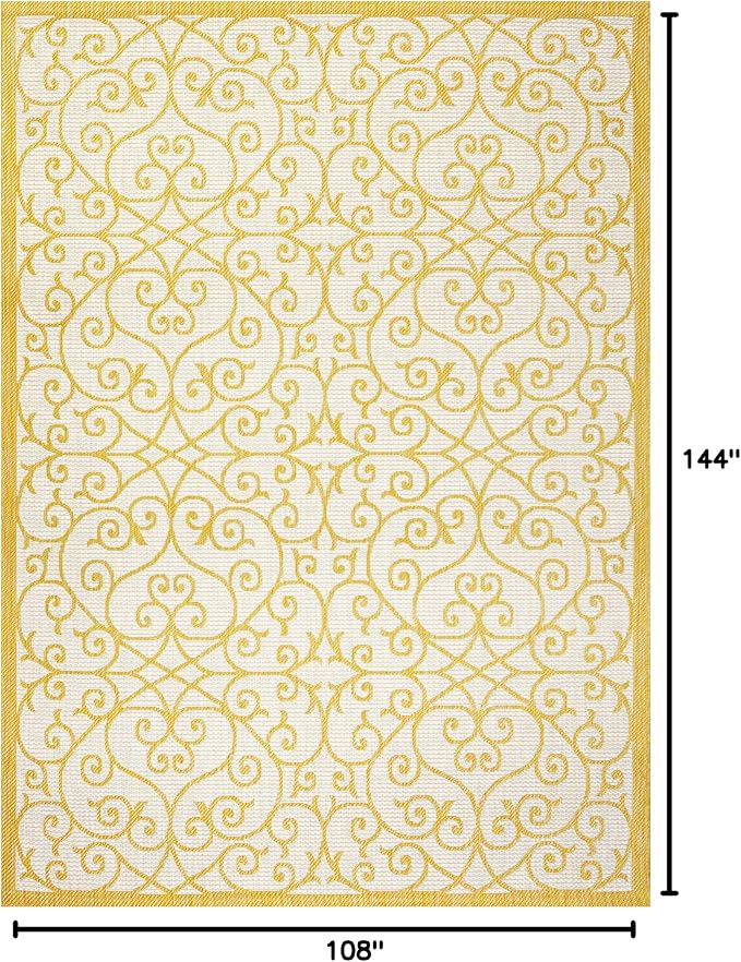JONATHAN Y Vintage Filigree Indoor Outdoor Area Rug 9X12 Cream/Yellow, Madrid Textured Weave for Backyard, Patio, Porch, Easy-Cleaning, High Traffic, Pet-Friendly, Non-Shedding (SMB107D-9)