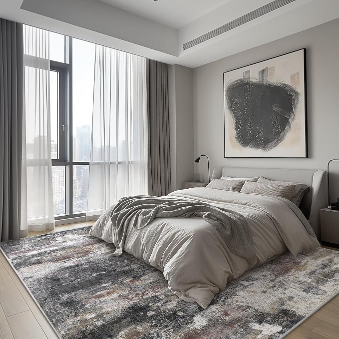 BEIMO Area Rugs 9x12 for Living Room Bedroom, Large Modern Abstract Machine Washable Soft Dark Gray Rug, Floor Carpet with Non Slip Backing for Dining Room