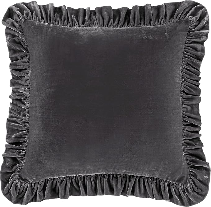 HiEnd Accents Stella Faux Silk Velvet Euro Sham Pillow Cover, 27x27 inch, Slate, Romantic Western Modern Traditional Style Luxury Bedding