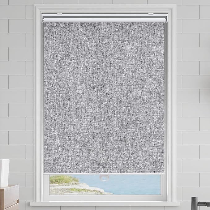 Cordless Roller Shades Blackout Blinds for Windows Room Darkening Rolled Up Shades with Spring System, UV Protection Natural Linen Fabric Window Shades Door Blinds for Home,30" W x 72" H, Heather Grey