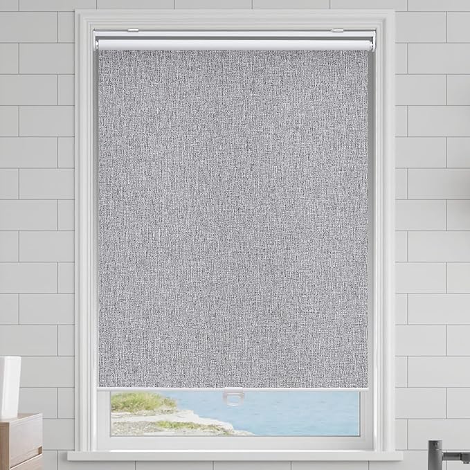 Cordless Roller Shades Blackout Blinds for Windows Room Darkening Rolled Up Shades with Spring System, UV Protection Natural Linen Fabric Window Shades Door Blinds for Home,19" W x 72" H, Heather Grey