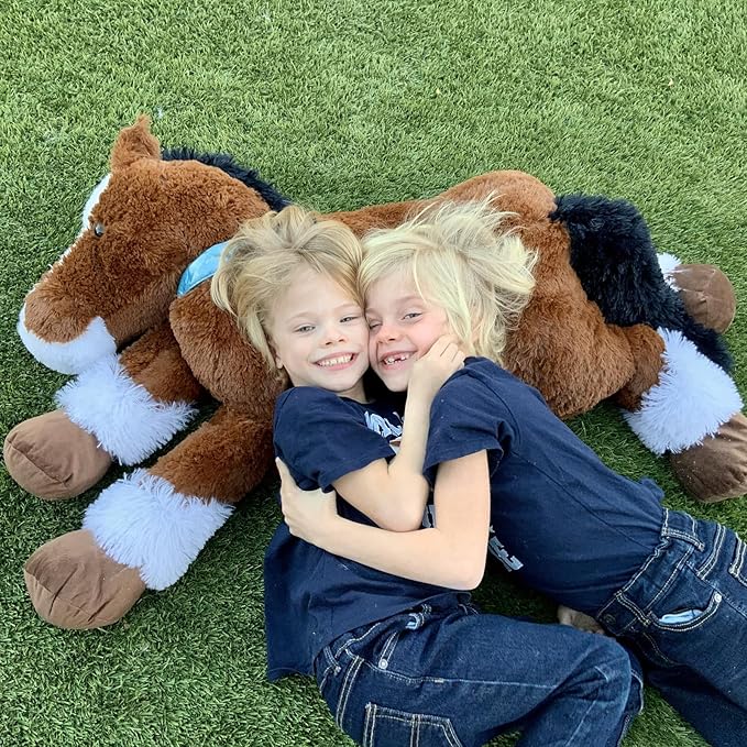 Tezituor 4ft Realistic Horse Stuffed Animal, 47inches Chocolate Stuffed Horse Farm Plush Toy, Hugging Soft Pony Plush Body Pillow Theme Decor Gift for Boys Girls