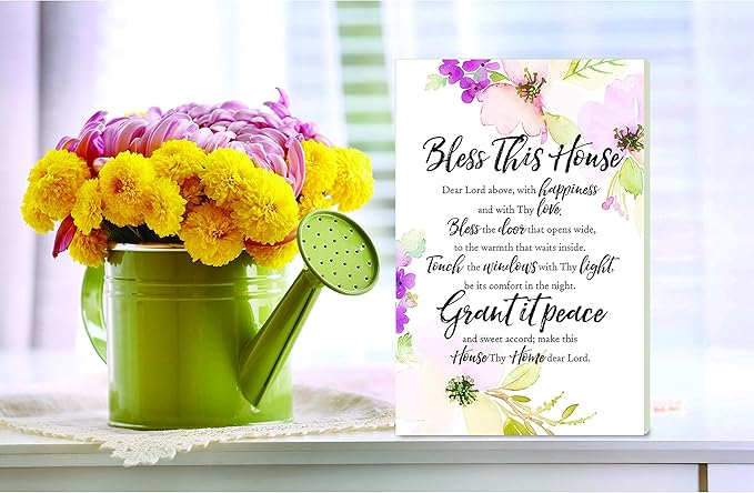 DEXSA Bless This House Wood Plaque with Inspiring Quotes 6"x9" - Elegant Frame Wall & Tabletop Decoration | Easel & Hanging Hook | Christian Family Religious Home Decor Saying | Made in the USA