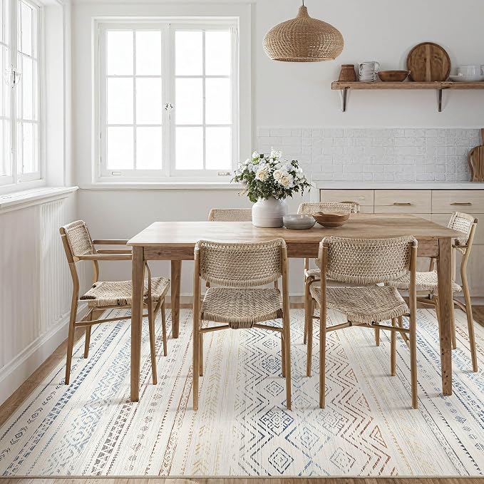 Tortania Area Rug Living Room Rugs- 8x10 Washable Large Soft Neutral Boho Moroccan Bohemian Farmhouse Rug Indoor Floor Carpet for Bedroom Under Dining Table Home Office Decor - Multicolor