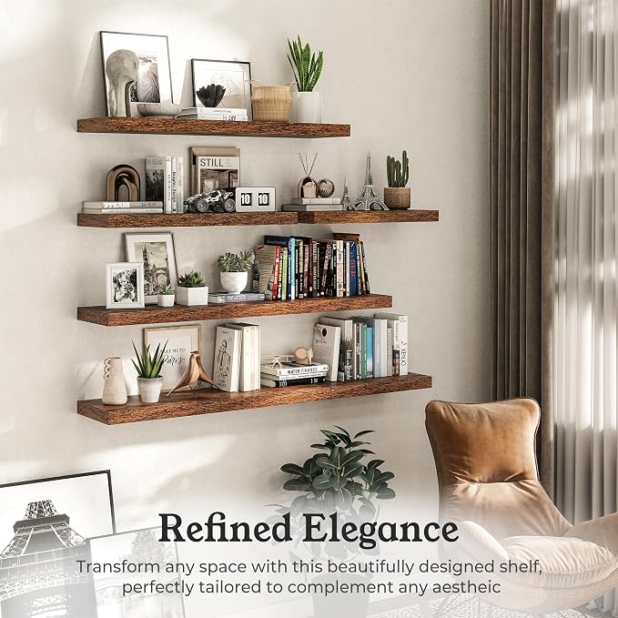 Floating Shelves for Wall, 9.3" Deep Wall Mounted Wood Shelves for Bathroom, Bedroom, 48" Width, 1 Pc