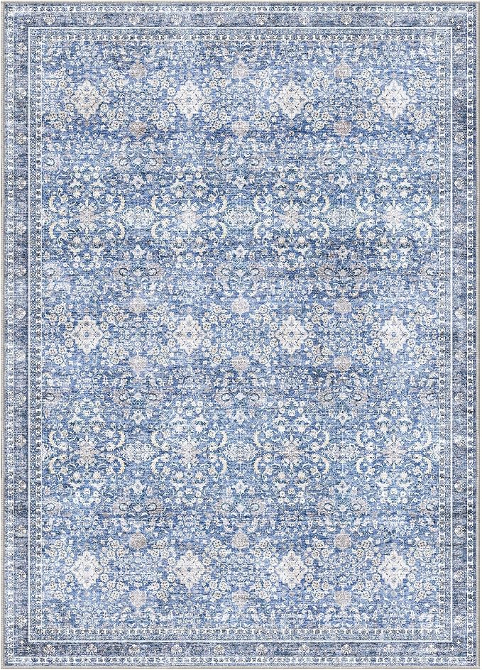 Sasttie 5x7 Area Rugs, Ultra-Soft Washable Rug, Low Pile Foldable Thin Carpets with Non-Slip Backing, Skin-Friendly Stain Resistant Carpet for Living Room, Bedroom, Kitchen, Dorm, 5x7, Blue