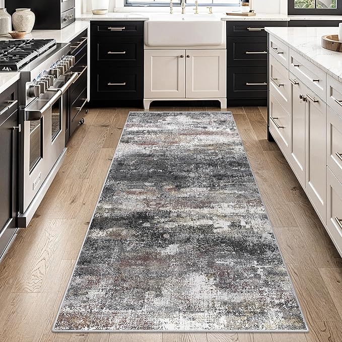 BEIMO Runner Rug for Hallway Kitchen 2x7 Machine Washable Runners Rug for Entryway, Dark Gray Soft Modern Abstract Throw Rugs, Floor Carpet with Non Slip Rubber Backing