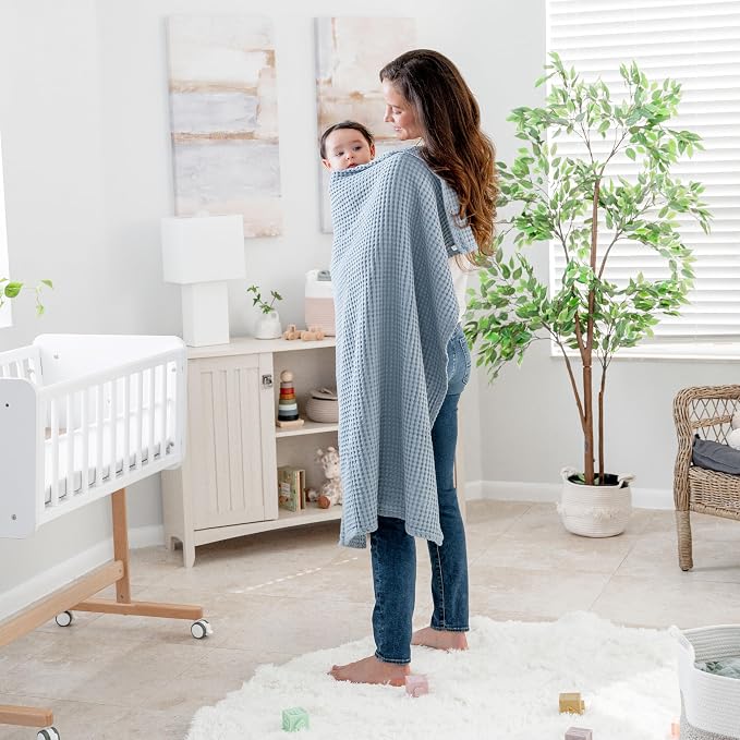 Comfy Cubs Waffle Weave Baby Blanket - 40” x 40” Cotton Blanket with Textured Design - Lightweight Swaddle for Bed, Crib, Stroller, or Couch - Soft Cover for Toddlers, Boys & Girls - Pacific Blue